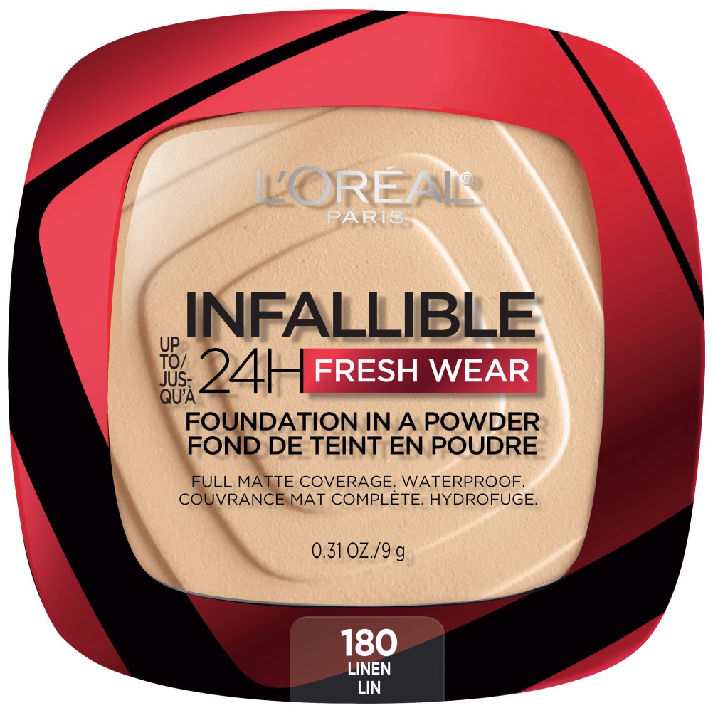 slide 1 of 1, L'Oréal Infallible Up to 24H Fresh Wear Foundation in a Powder - 180 Linen - 0.31oz, 0.31 oz