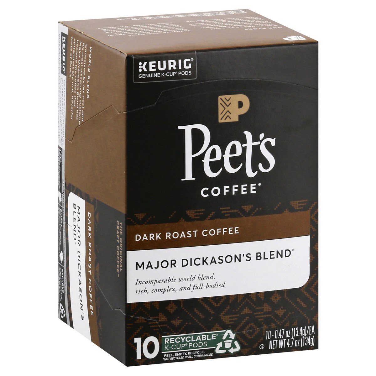 slide 9 of 9, Peet's Coffee Major Dickason''s Blend Dark Roast Coffee K-Cup Pods - 10 ct, 10 ct