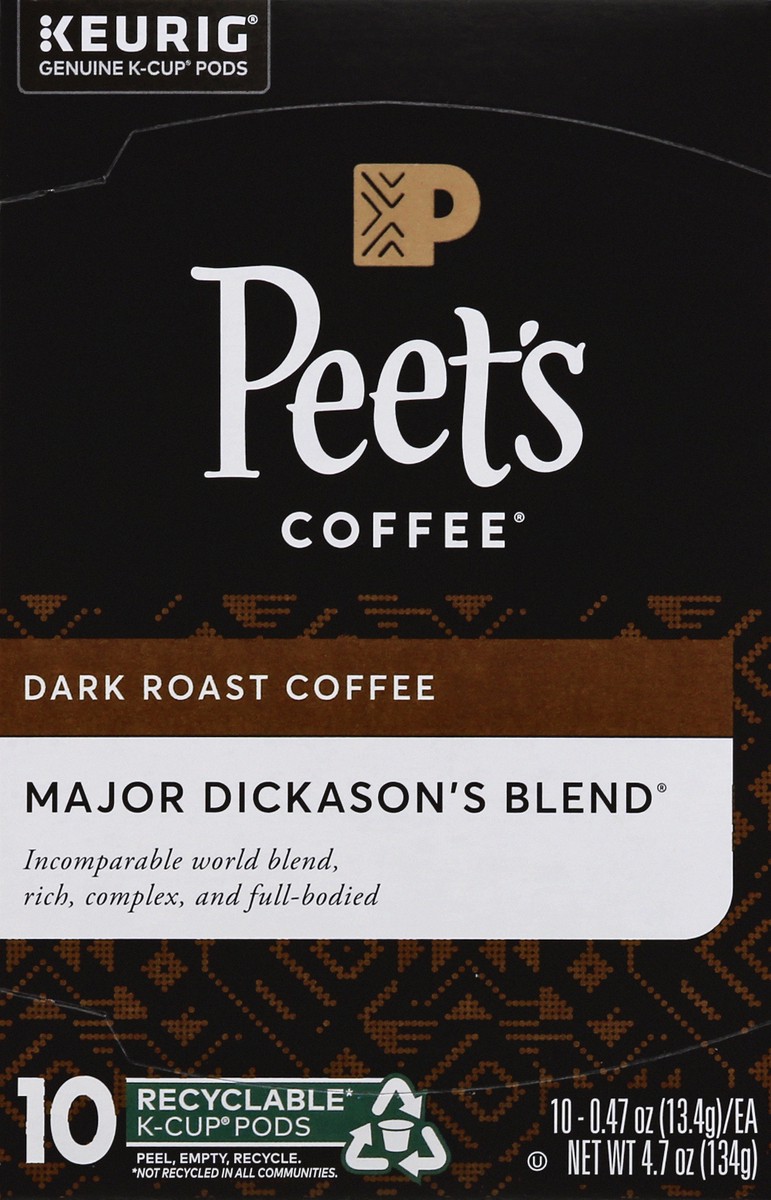 slide 3 of 9, Peet's Coffee Major Dickason''s Blend Dark Roast Coffee K-Cup Pods - 10 ct, 10 ct