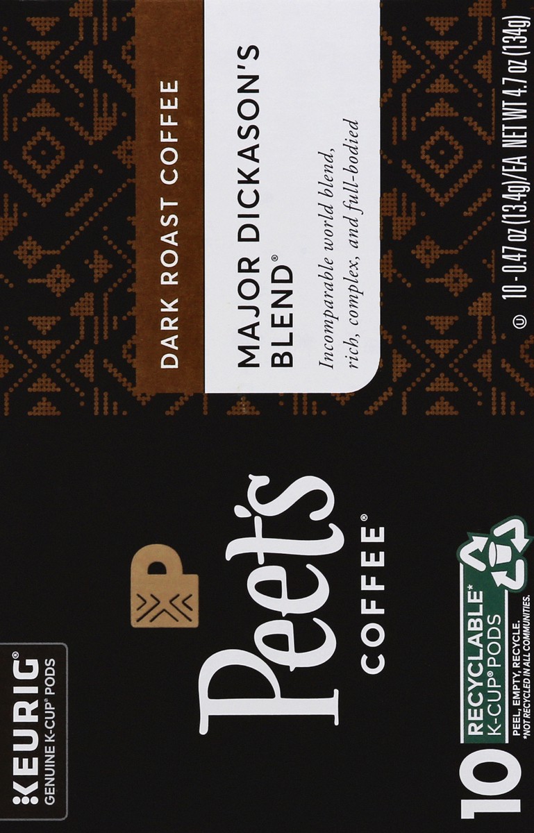 slide 8 of 9, Peet's Coffee Major Dickason''s Blend Dark Roast Coffee K-Cup Pods - 10 ct, 10 ct