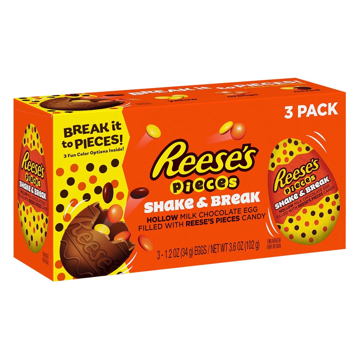 slide 4 of 4, Reese's PIECES Shake and Break Milk Chocolate Eggs Candy, 1.2 oz, Packs (3 Count), 1.2 oz