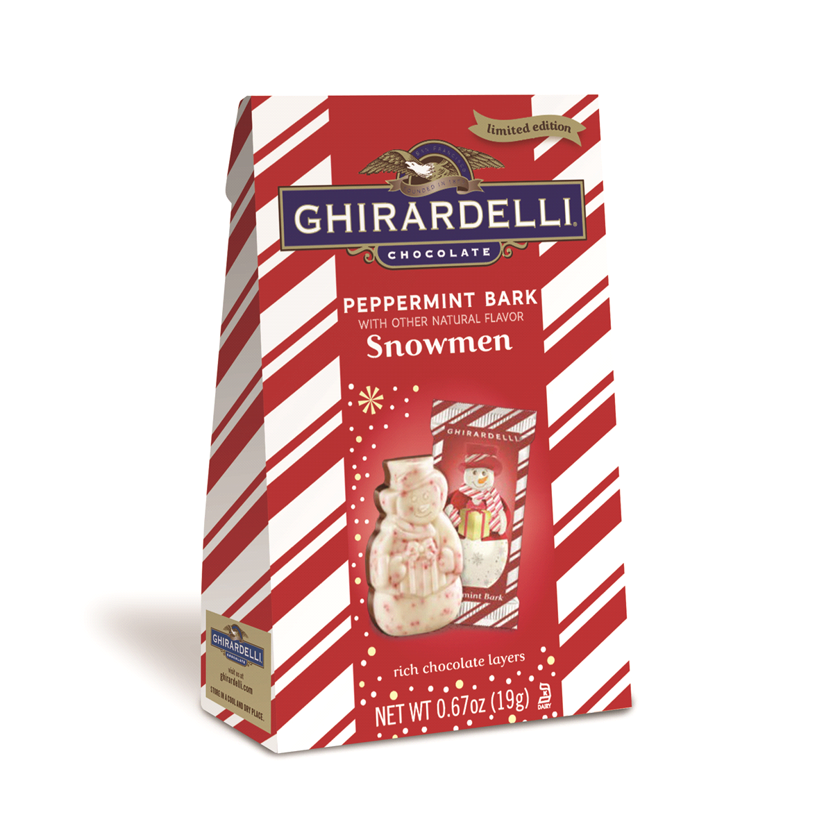 slide 1 of 1, Ghirardelli Peppermint Bark Snowman Shape Holiday Candy, 0.67 oz