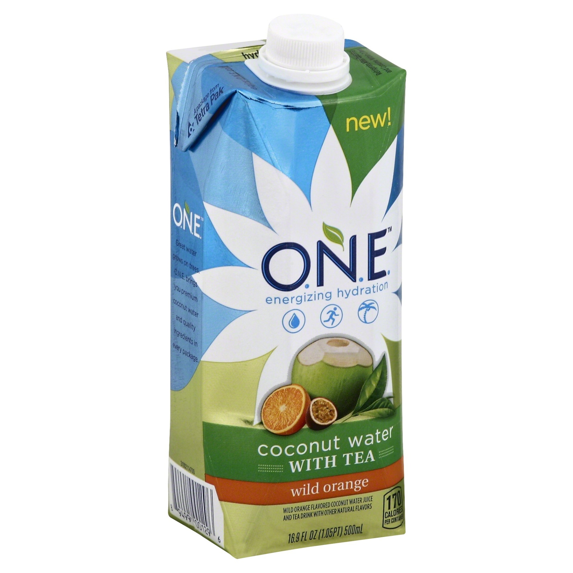 slide 1 of 4, O.N.E. Coconut Water With Tea Wild Orange, 16.9 fl oz
