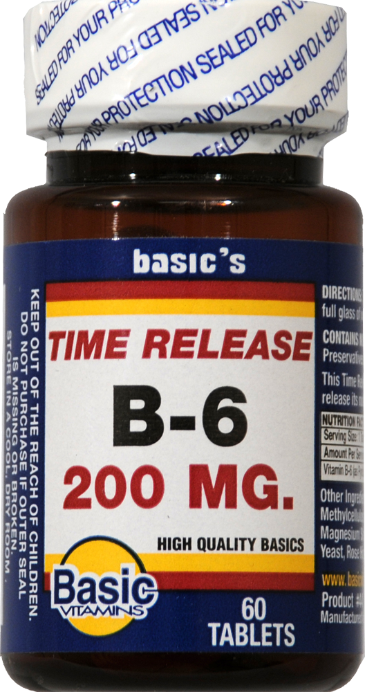 slide 1 of 1, Basic Time Release Vitamin B-6 Tablets 200Mg, 60 ct