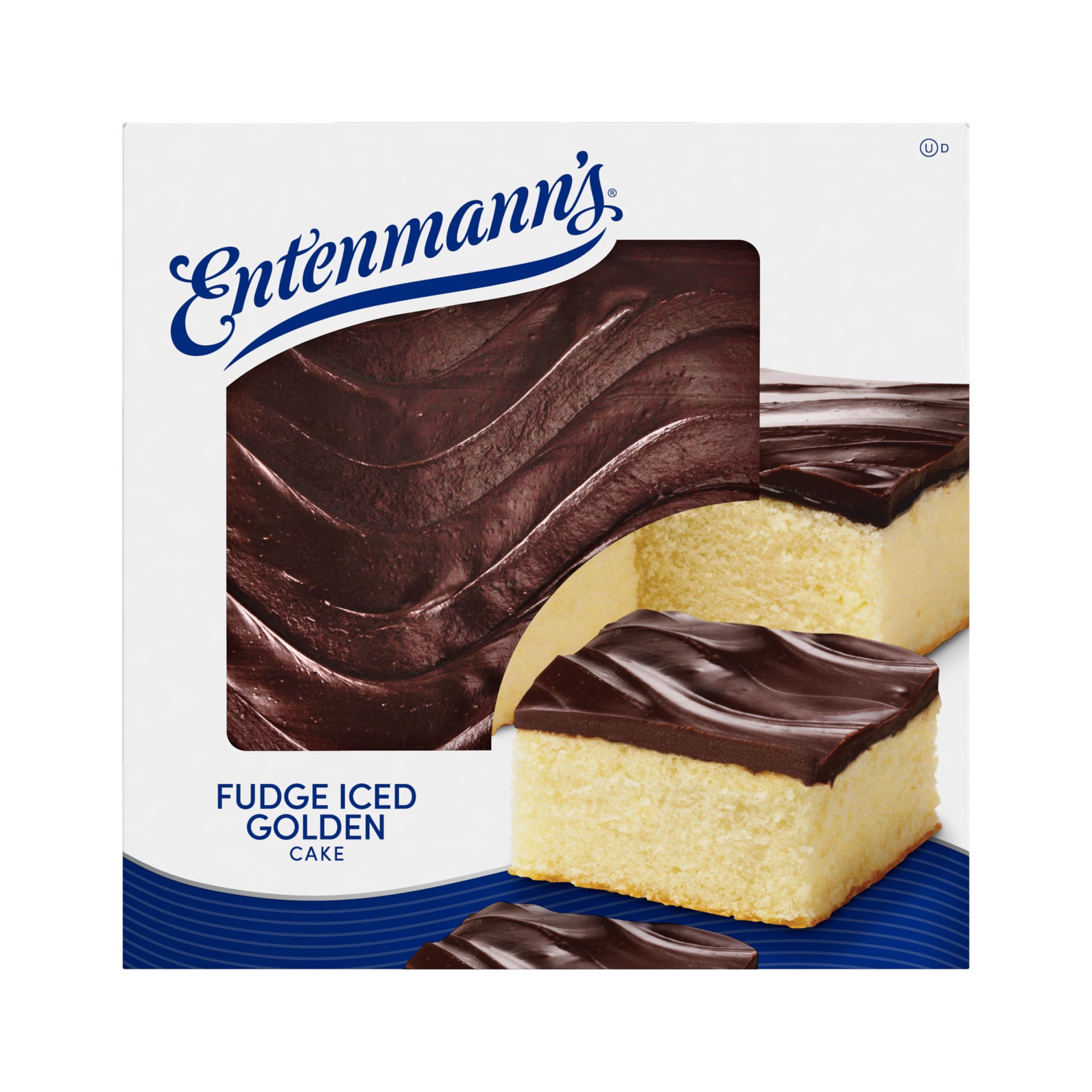 slide 1 of 10, Entenmann's Fudge Iced Golden Cake, 19 oz, Iced Cake, Box, 1 ct