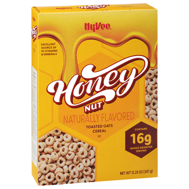 slide 1 of 1, Hy-Vee Cereal. Toasted Oats, Honey Nut, 12.25 oz