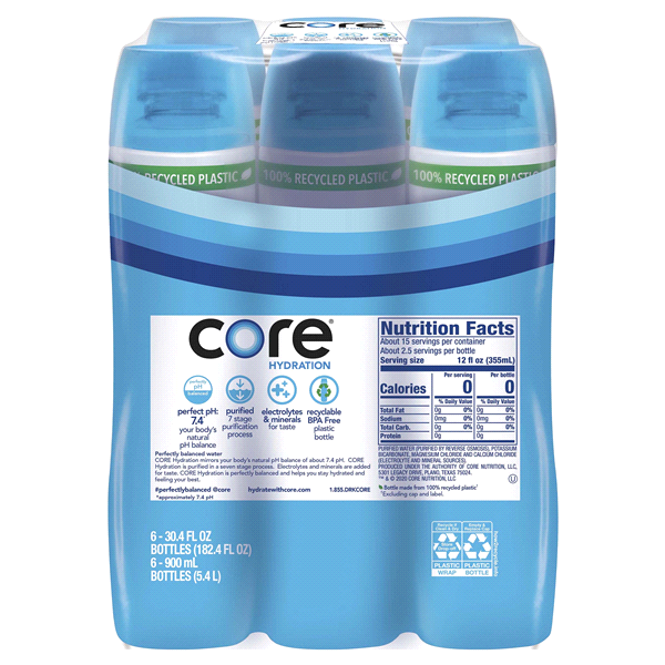 slide 21 of 29, Core Hydration 6 Pack Perfectly Balanced Water 6-30.4 fl oz Bottles, 6 ct; 30.4 fl oz