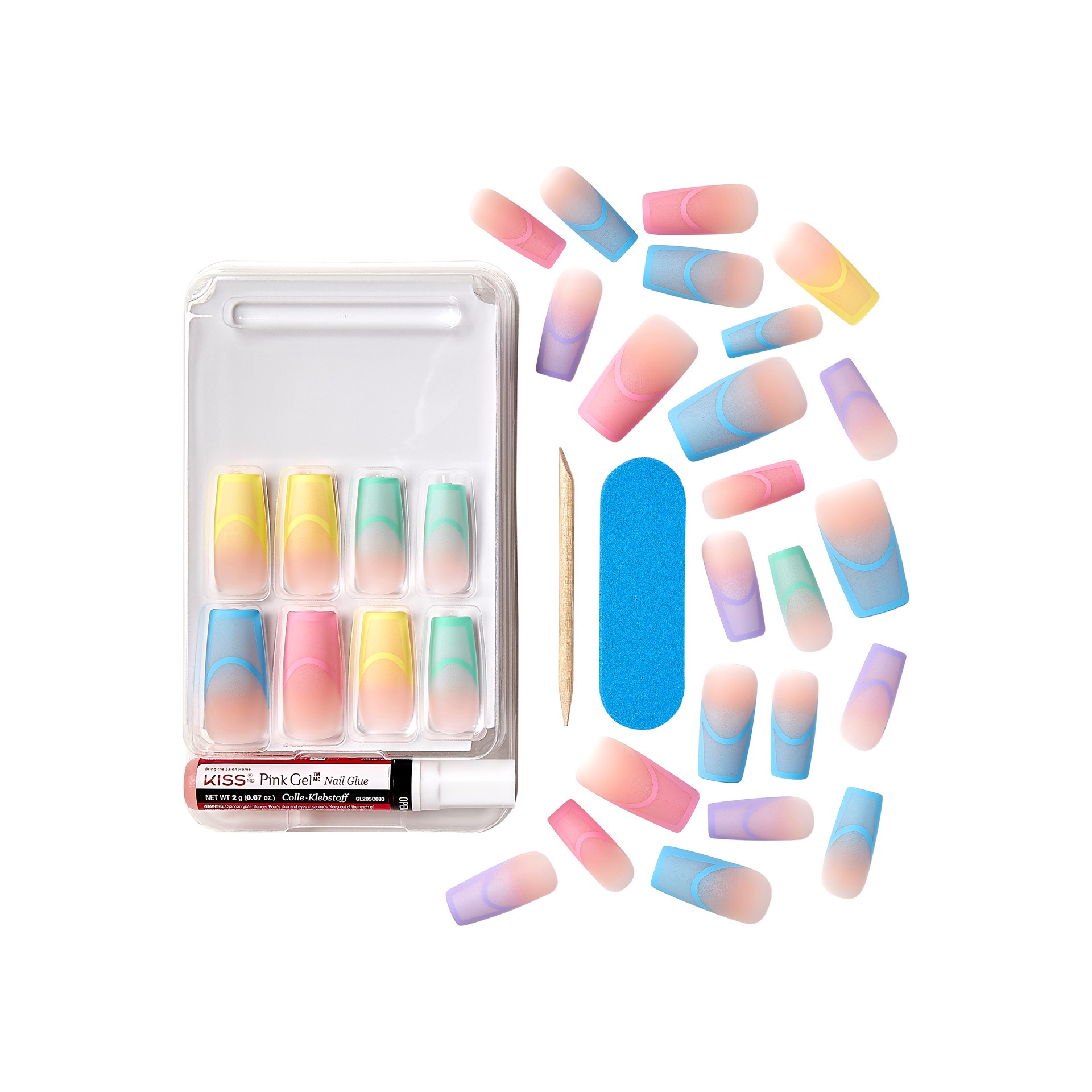 slide 4 of 5, KISS Voguish Fantasy Long Square Press-On Nails, Summertime, Multi-Pastel, 31 Ct., 1 ct