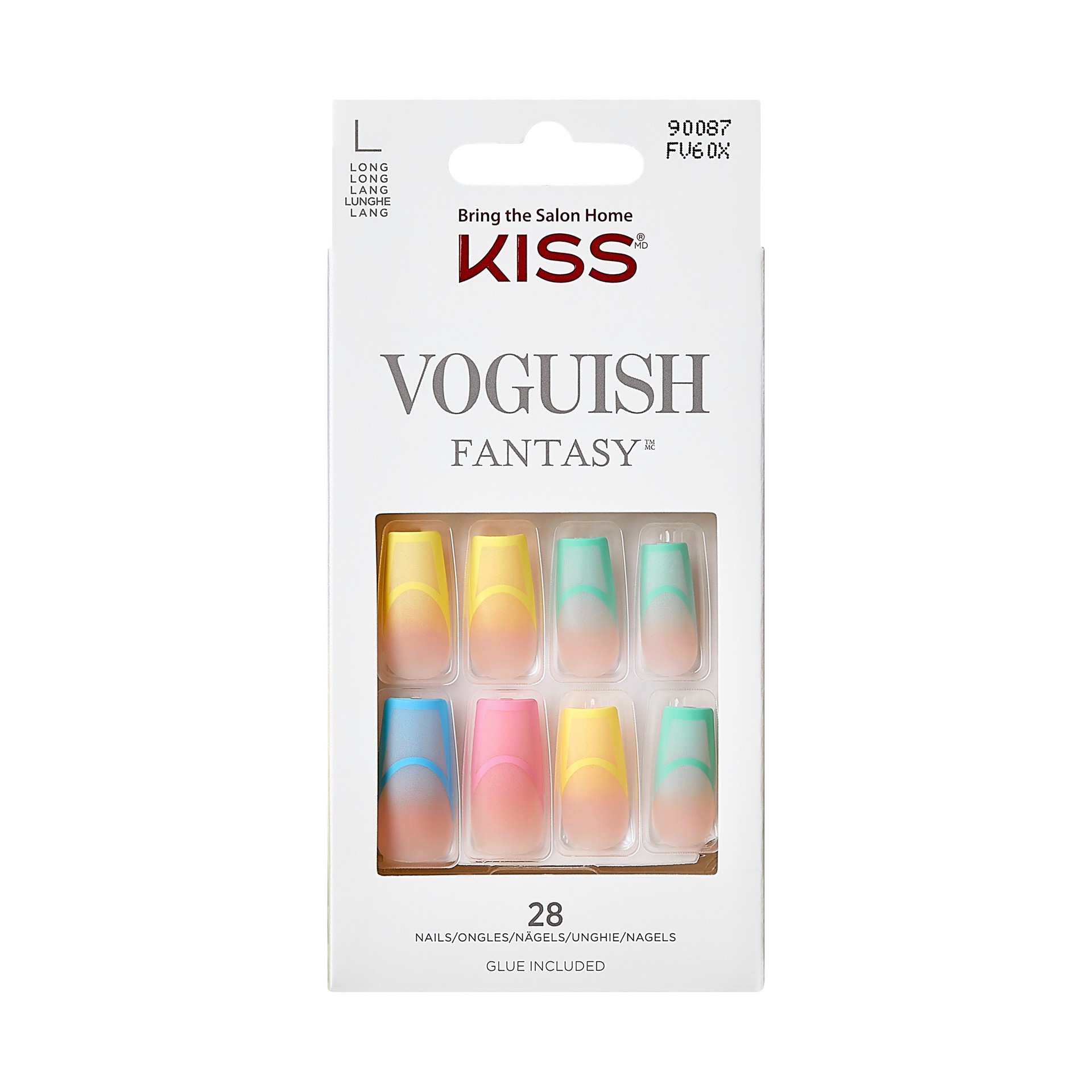 slide 1 of 5, KISS Voguish Fantasy Long Square Press-On Nails, Summertime, Multi-Pastel, 31 Ct., 1 ct