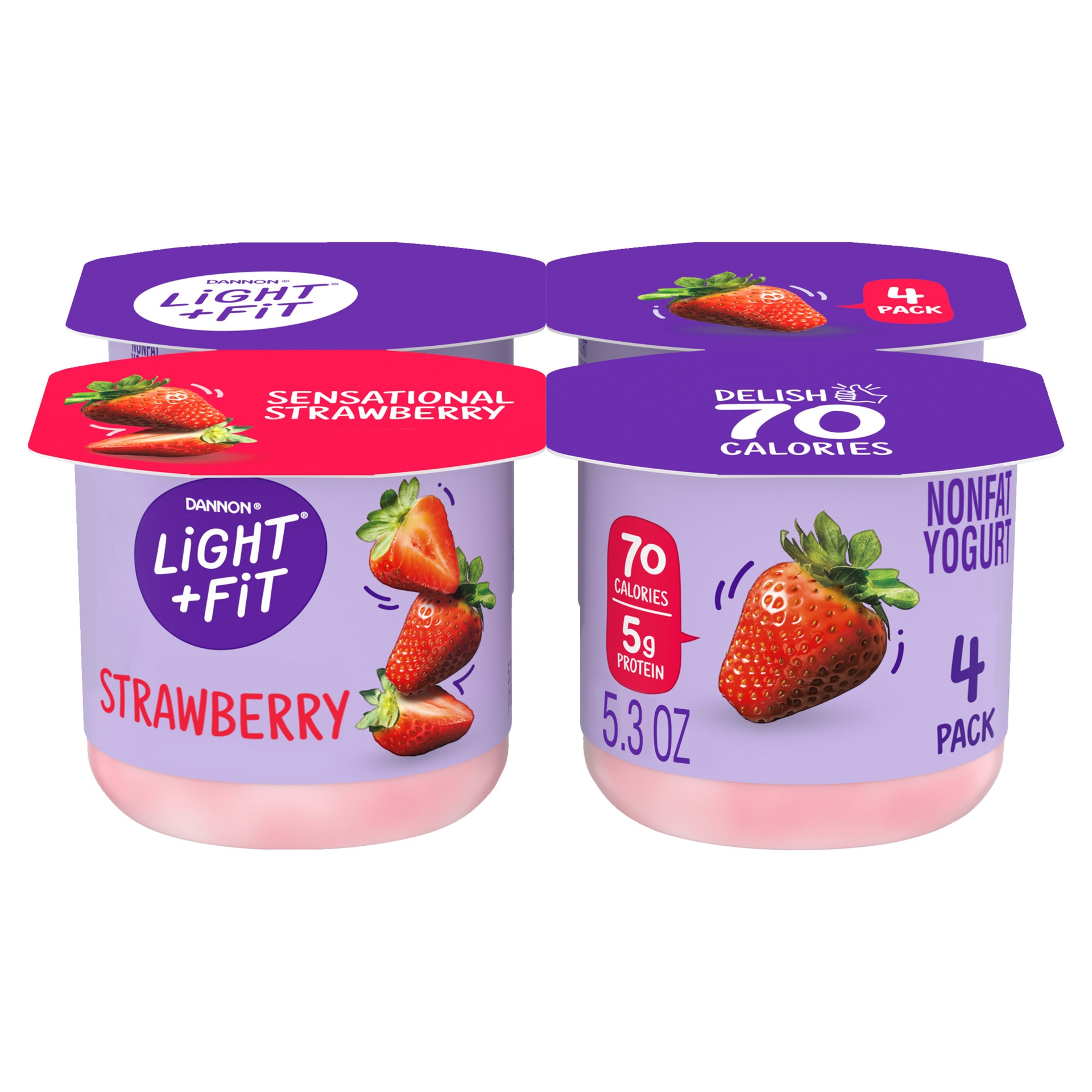 slide 1 of 6, Light + Fit Nonfat Gluten-Free Strawberry Yogurt Cups, 5.3 oz
