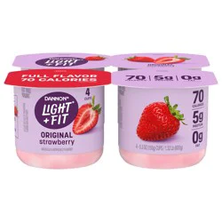 Dannon Light + Fit Strawberry Original Nonfat Yogurt Pack, 4 Ct, 5.3 OZ Cups