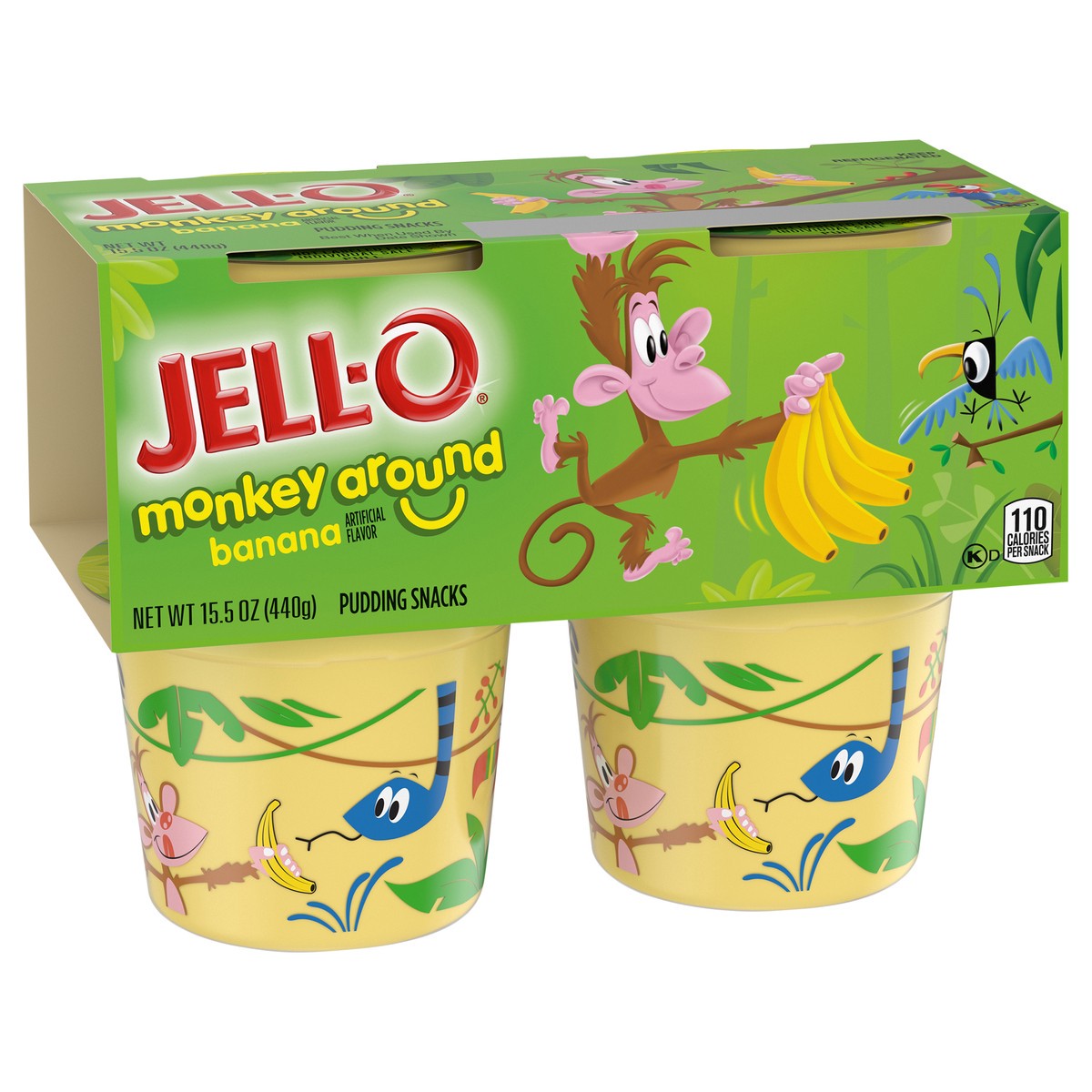 slide 2 of 9, Jell-O Monkey Around Banana Ready-to-Eat Pudding Cups Snack, 4 ct Cups, 4 ct