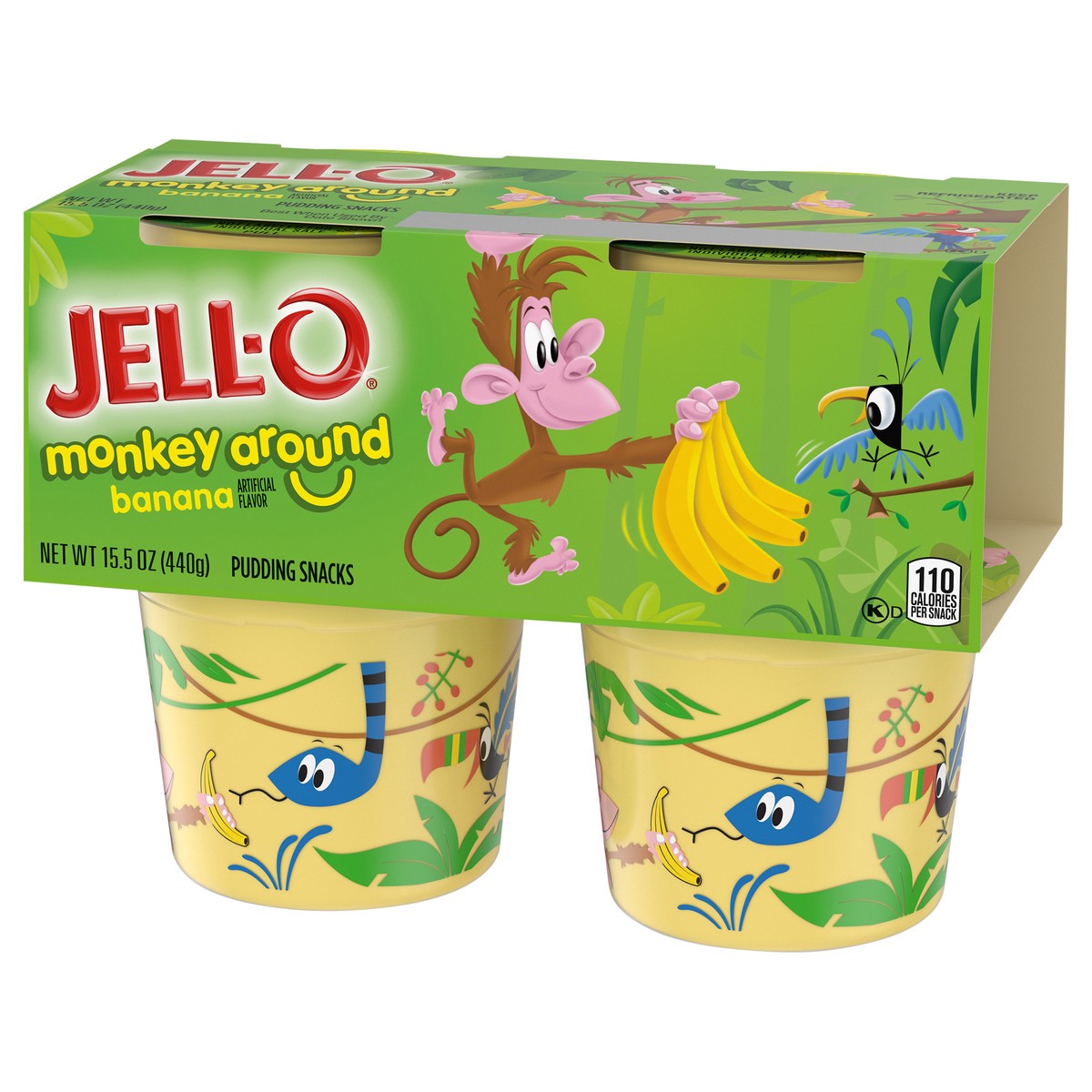 slide 9 of 9, Jell-O Monkey Around Banana Ready-to-Eat Pudding Cups Snack, 4 ct Cups, 4 ct