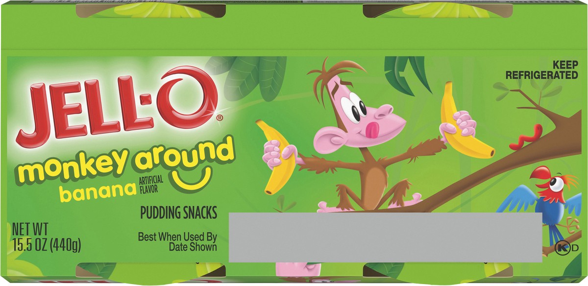 slide 6 of 9, Jell-O Monkey Around Banana Ready-to-Eat Pudding Cups Snack, 4 ct Cups, 4 ct