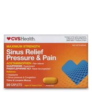 slide 1 of 1, CVS Health Maximum Strength Sinus Relief Acetaminophen Caplets Daytime, 20 ct