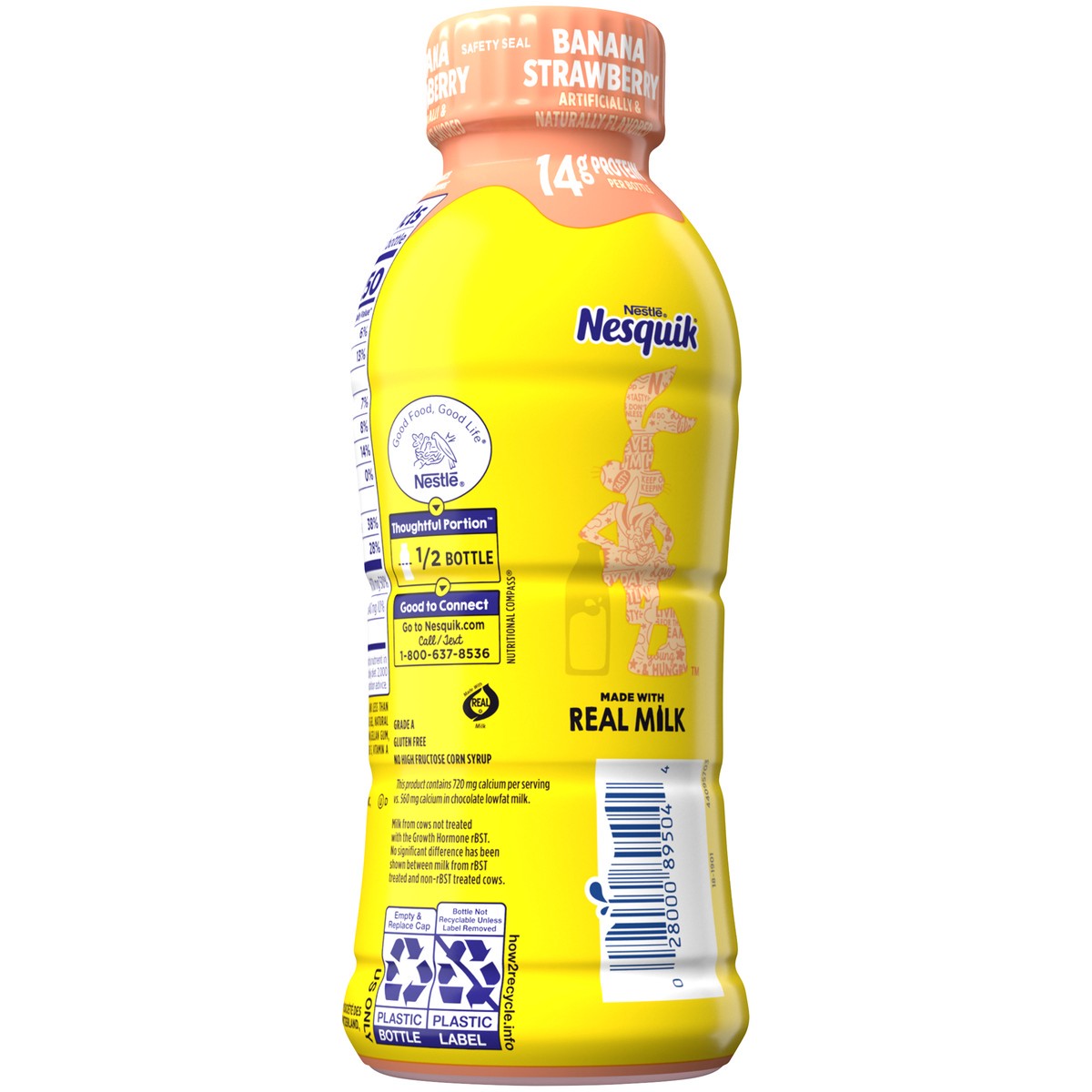 slide 8 of 9, Nesquik Banana Strawberry Flavored Milk, Ready to Drink Low-fat Milk, 14 fl oz Bottle, 14 oz