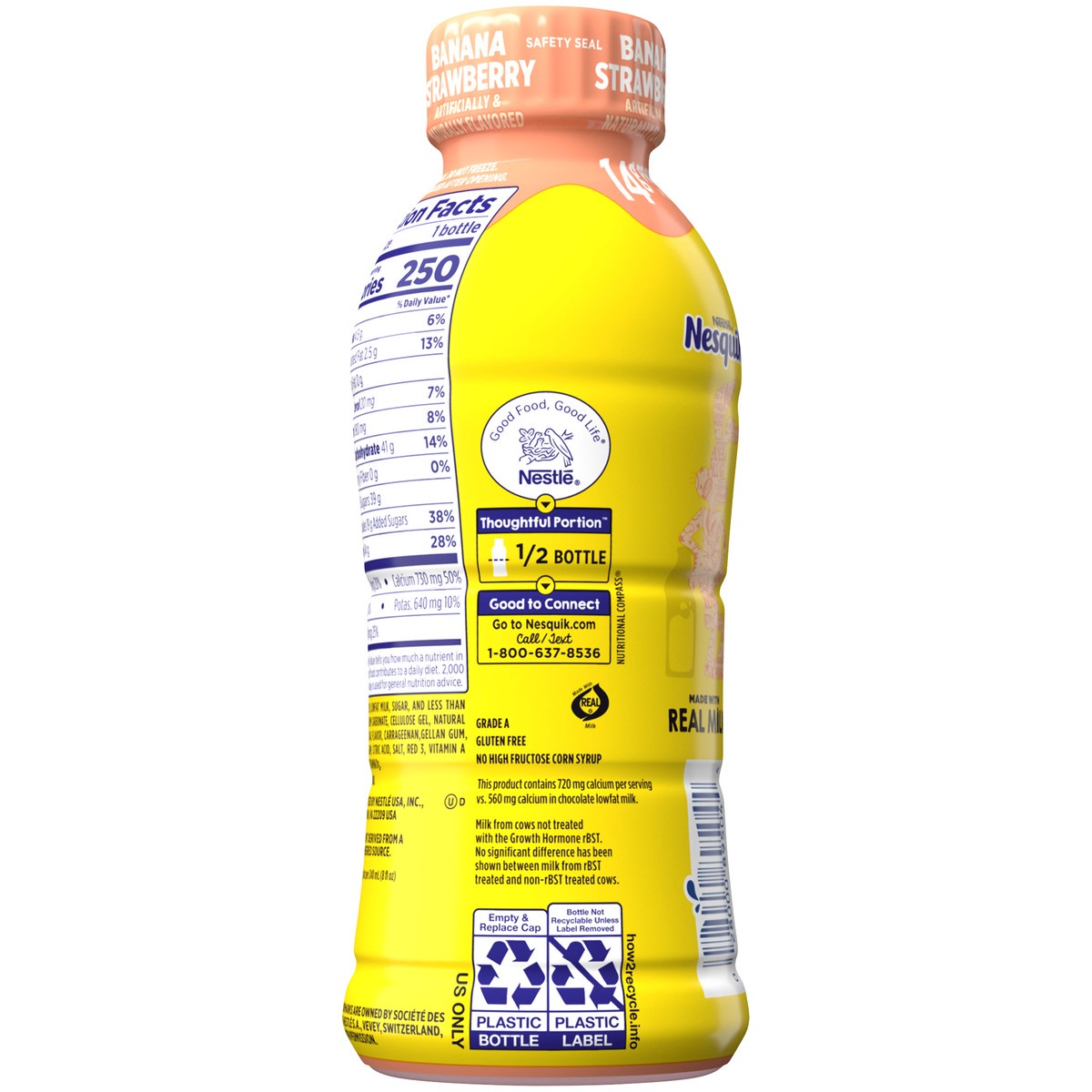 slide 3 of 9, Nesquik Banana Strawberry Flavored Milk, Ready to Drink Low-fat Milk, 14 fl oz Bottle, 14 oz