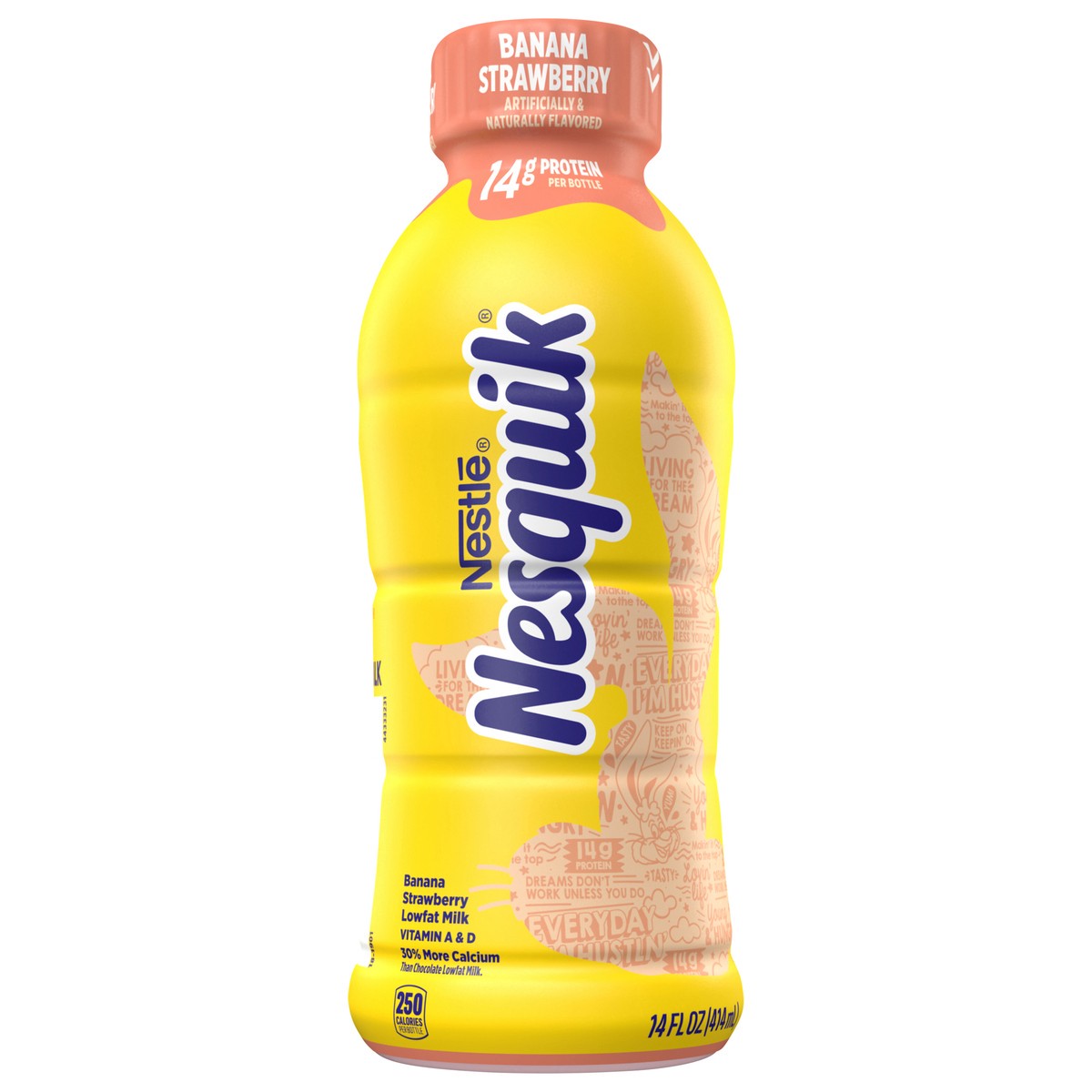 slide 1 of 9, Nesquik Banana Strawberry Flavored Lowfat Milk, Ready to Drink 14 fl oz., 14 fl oz