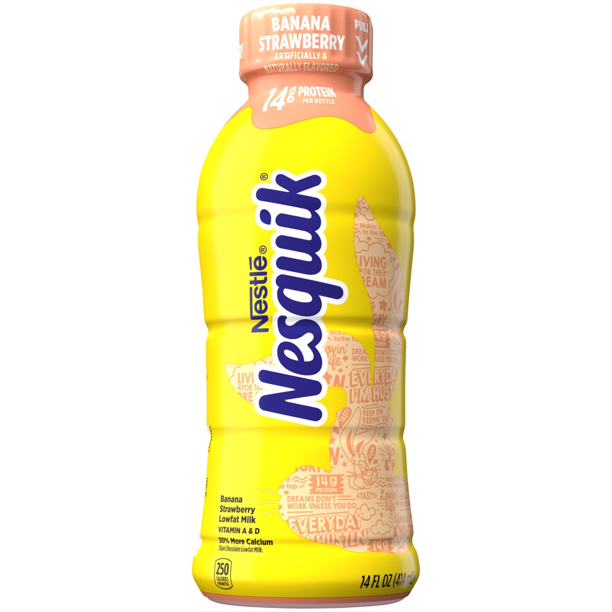 slide 4 of 9, Nesquik Banana Strawberry Flavored Milk, Ready to Drink Low-fat Milk, 14 fl oz Bottle, 14 oz