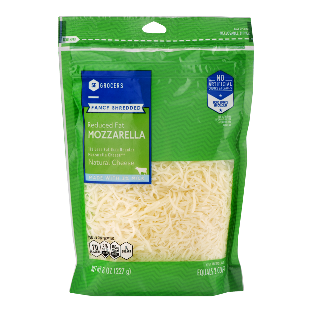 slide 1 of 1, SE Grocers Fancy Shredded Reduced Fat Mozzarella Cheese 8 Ounces, 8 oz