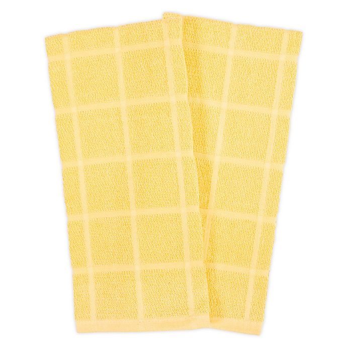 slide 1 of 6, KitchenSmart Colors Solid Windowpane Kitchen Towels - Canary, 2 ct