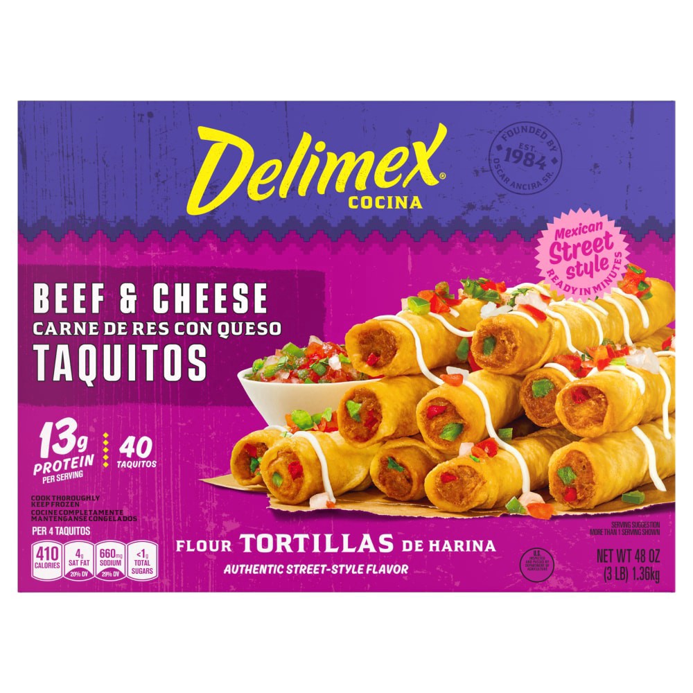 slide 1 of 1, Delimex Beef & Cheese Flour Taquitos, 40 ct