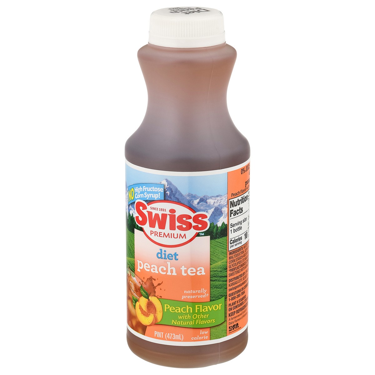 slide 3 of 4, Swiss Premium Diet Peach Tea 1 pt, 1 pint
