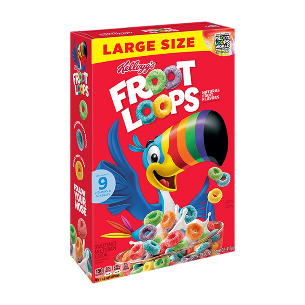 slide 2 of 8, Froot Loops Kellogg's Froot Loops Breakfast Cereal, Fruit Flavored, Breakfast Snacks with Vitamin C, Large Size, Original, 14.7oz Box, 1 Box, 14.7 oz