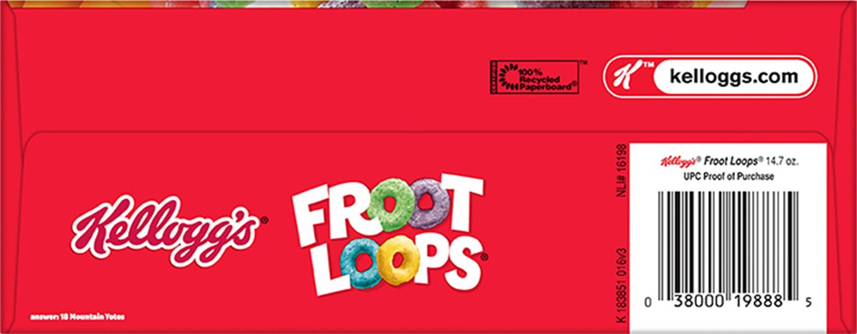 slide 3 of 8, Froot Loops Kellogg's Froot Loops Breakfast Cereal, Fruit Flavored, Breakfast Snacks with Vitamin C, Large Size, Original, 14.7oz Box, 1 Box, 14.7 oz