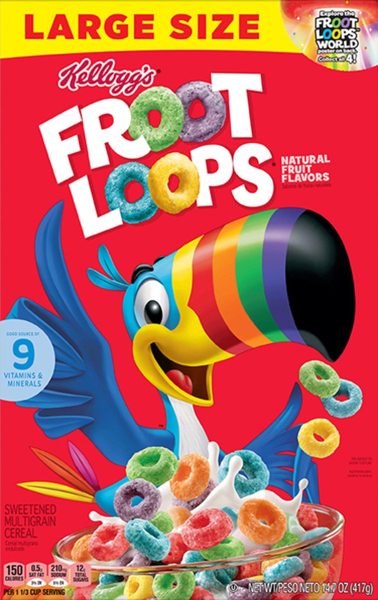 slide 5 of 8, Froot Loops Kellogg's Froot Loops Breakfast Cereal, Fruit Flavored, Breakfast Snacks with Vitamin C, Large Size, Original, 14.7oz Box, 1 Box, 14.7 oz