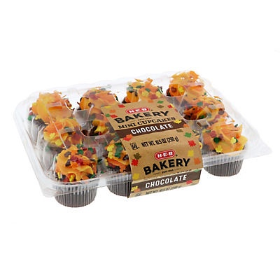 slide 1 of 1, H-E-B Mini Harvest Chocolate Cupcakes, 12 ct