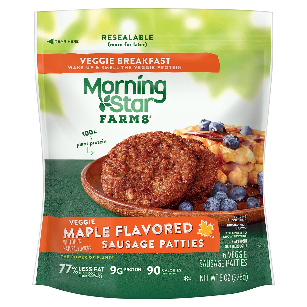 slide 1 of 13, MorningStar Farms Plant Based Sausage Patties, Vegan Meat, Maple Flavored, 6 Count, 8 oz