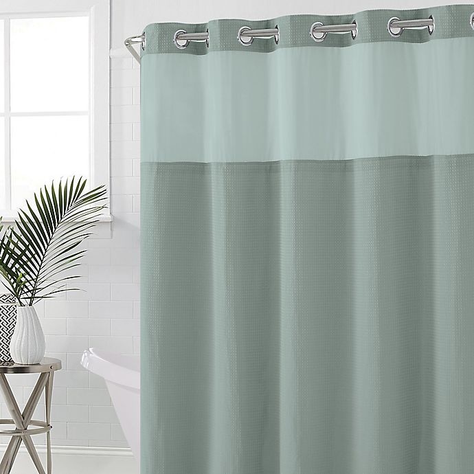 slide 2 of 2, Hookless Waffle Stall Fabric Shower Curtain - Jade, 54 in x 80 in
