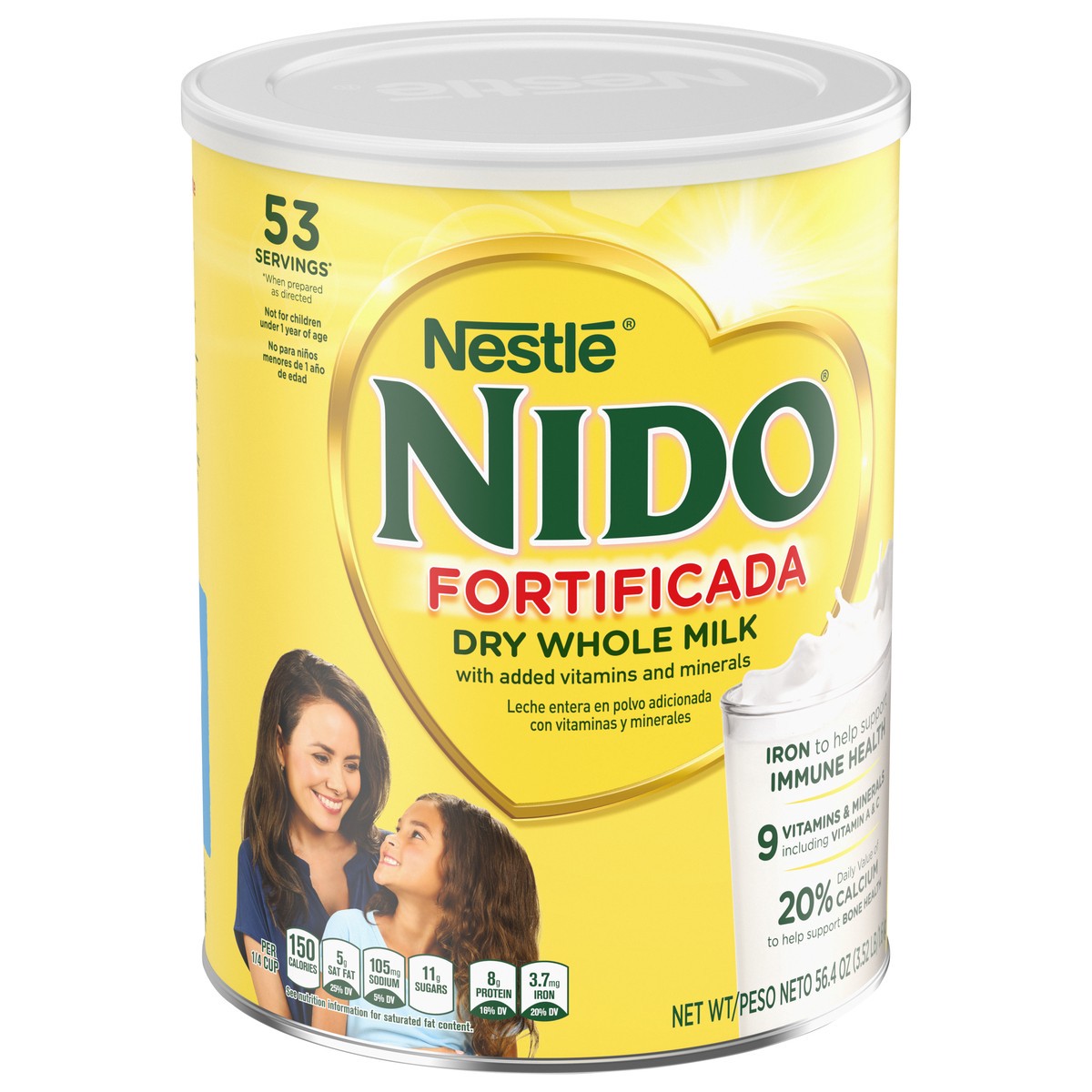 slide 7 of 9, NIDO Fortificada Powdered Drink Mix - Dry Whole Milk Powder with Vitamins and Minerals Canister, 56.4 oz