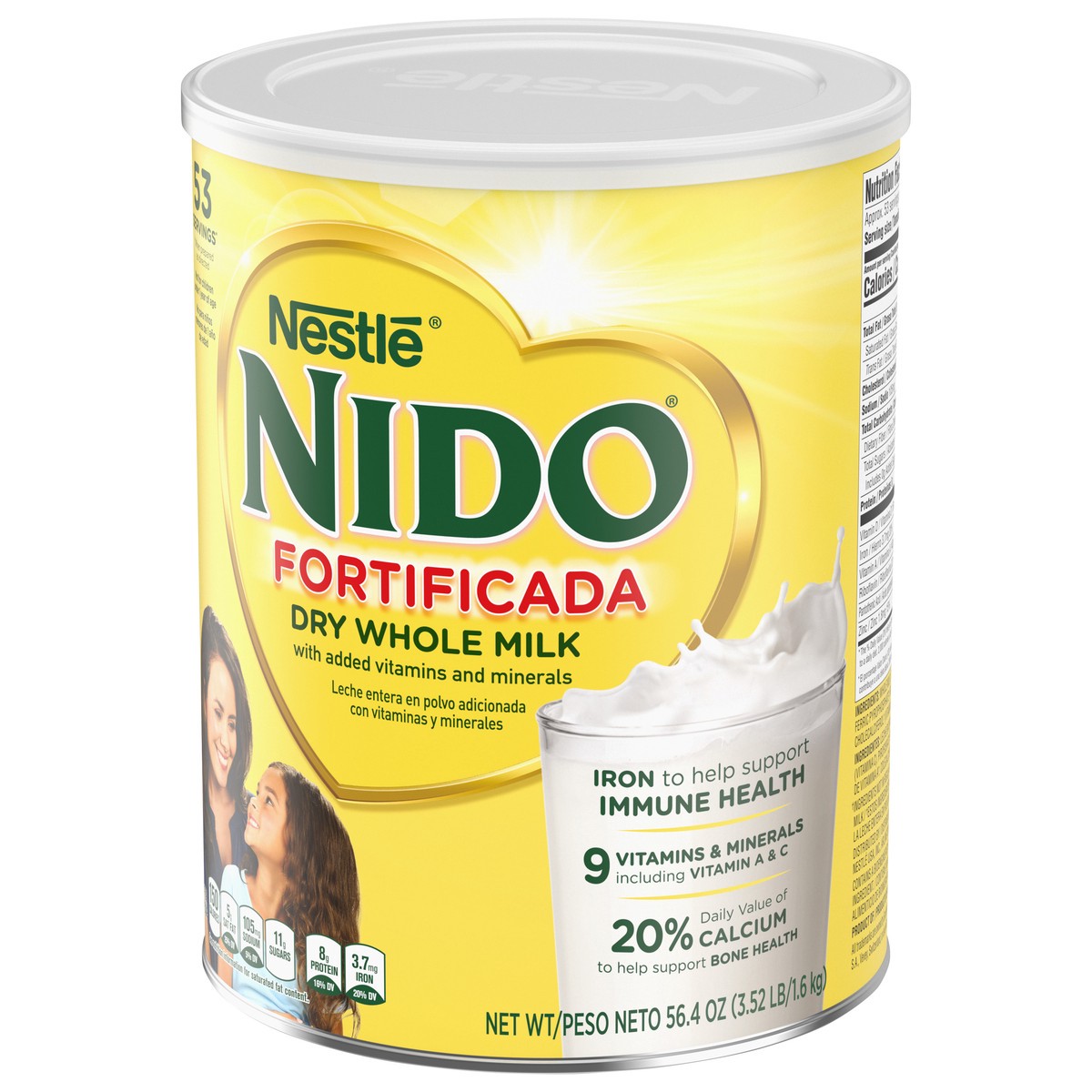 slide 8 of 9, NIDO Fortificada Powdered Drink Mix - Dry Whole Milk Powder with Vitamins and Minerals Canister, 56.4 oz