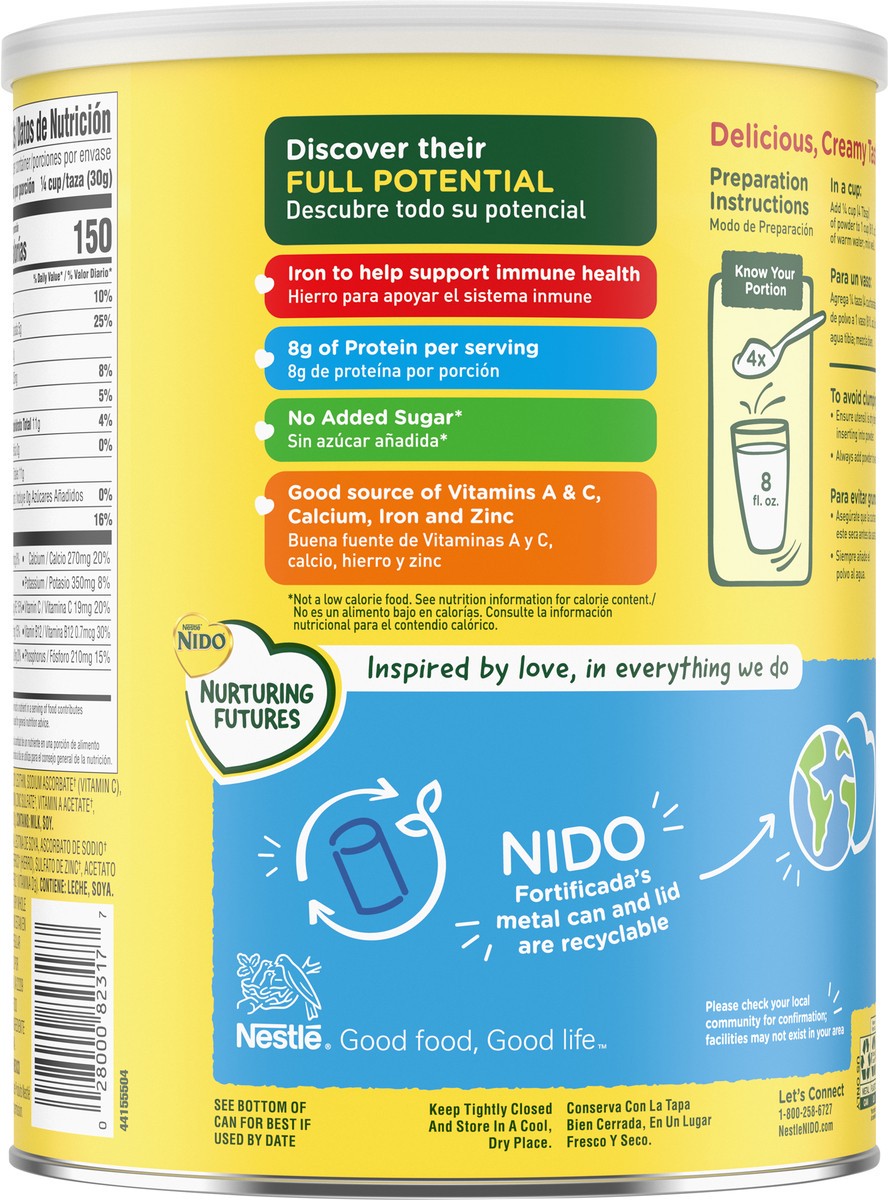 slide 9 of 9, NIDO Fortificada Powdered Drink Mix - Dry Whole Milk Powder with Vitamins and Minerals Canister, 56.4 oz