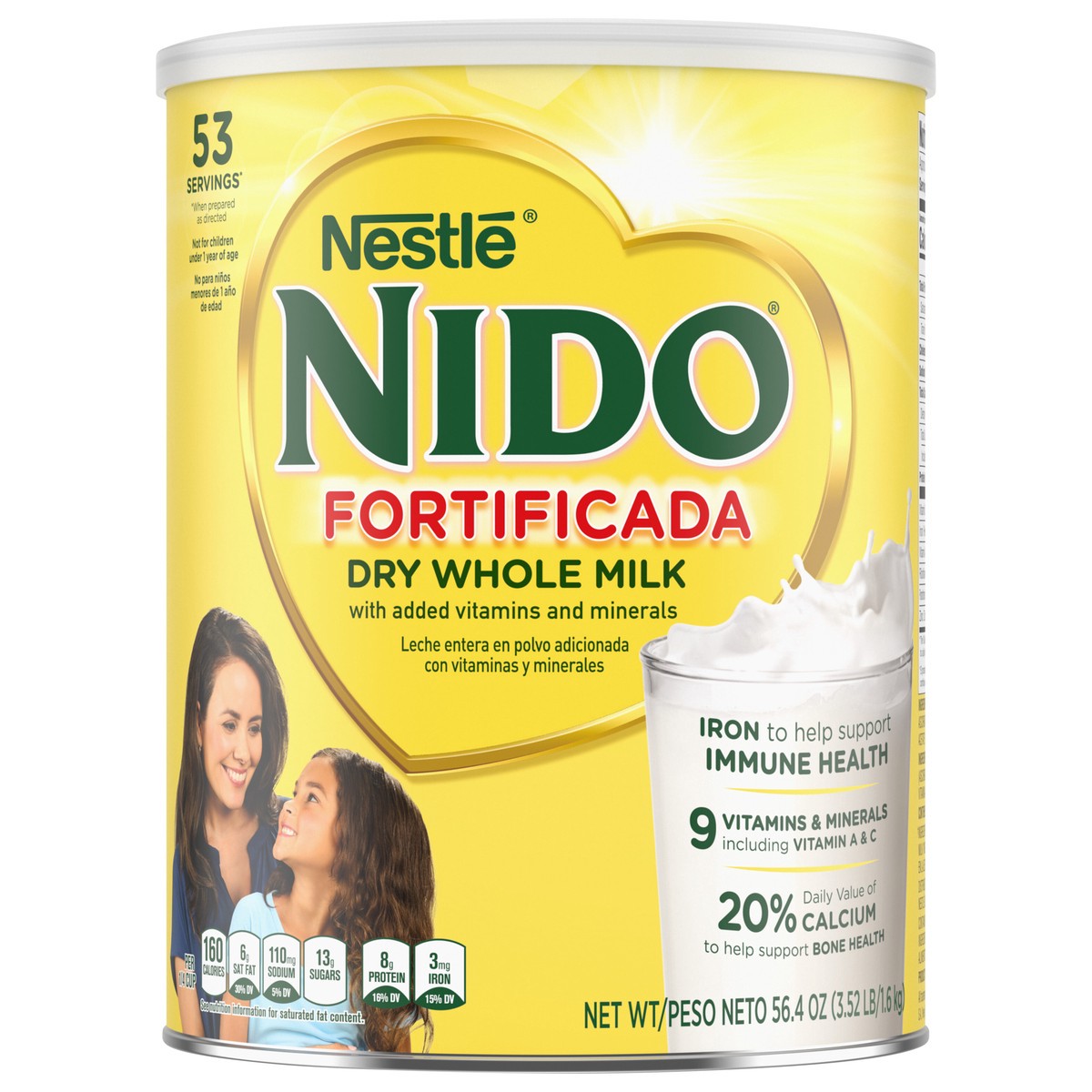 slide 1 of 9, NIDO Fortificada Powdered Drink Mix - Dry Whole Milk Powder with Vitamins and Minerals Canister, 56.4 oz