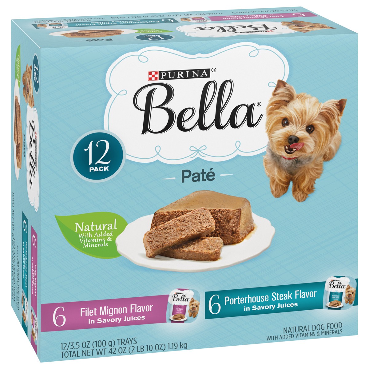 slide 5 of 9, Purina Bella Natural Small Breed Pate Wet Dog Food Variety Pack, Filet Mignon & Porterhouse Steak in Juices, 42 oz