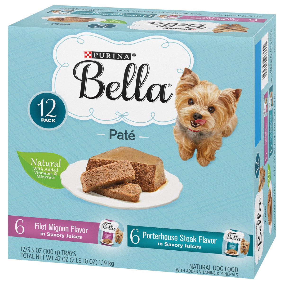 slide 2 of 9, Purina Bella Natural Small Breed Pate Wet Dog Food Variety Pack, Filet Mignon & Porterhouse Steak in Juices, 42 oz