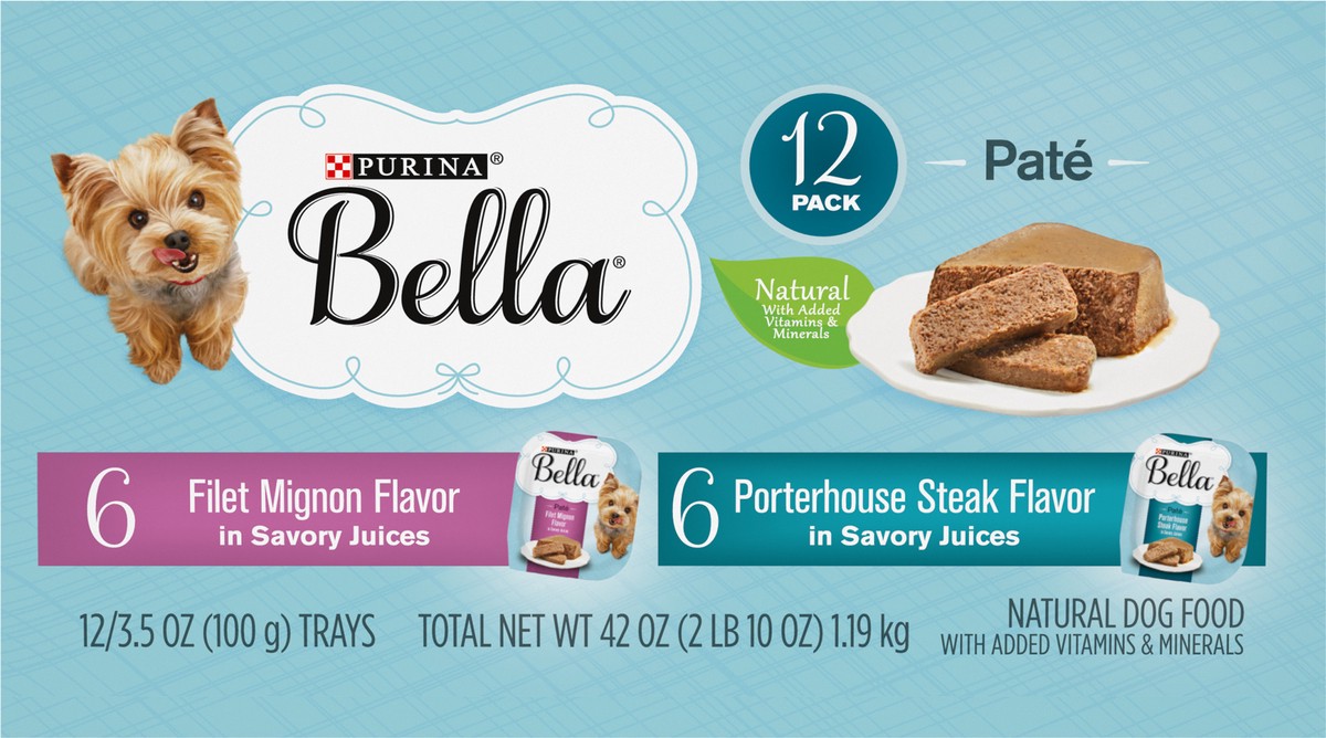 slide 6 of 9, Purina Bella Natural Small Breed Pate Wet Dog Food Variety Pack, Filet Mignon & Porterhouse Steak in Juices, 42 oz