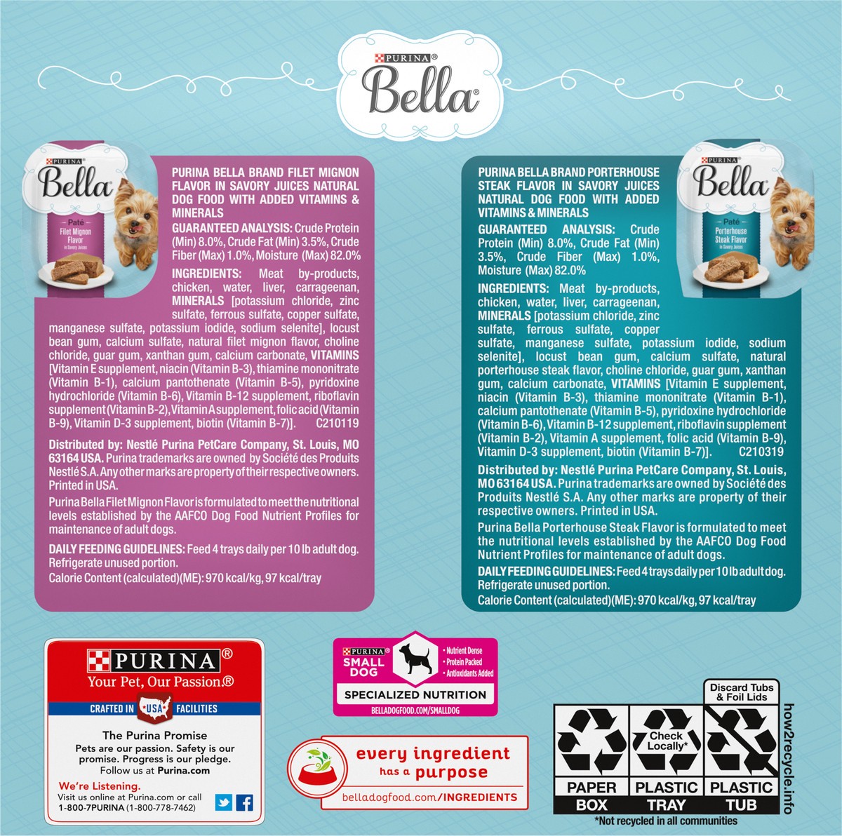 slide 4 of 9, Purina Bella Natural Small Breed Pate Wet Dog Food Variety Pack, Filet Mignon & Porterhouse Steak in Juices, 42 oz