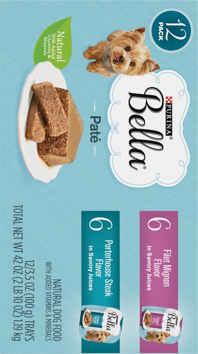 slide 7 of 9, Purina Bella Natural Small Breed Pate Wet Dog Food Variety Pack, Filet Mignon & Porterhouse Steak in Juices, 42 oz