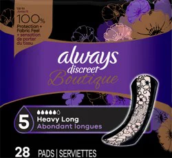 Always Discreet Boutique Incontinence Pads, Heavy Absorbency, Long Length, 28 Count