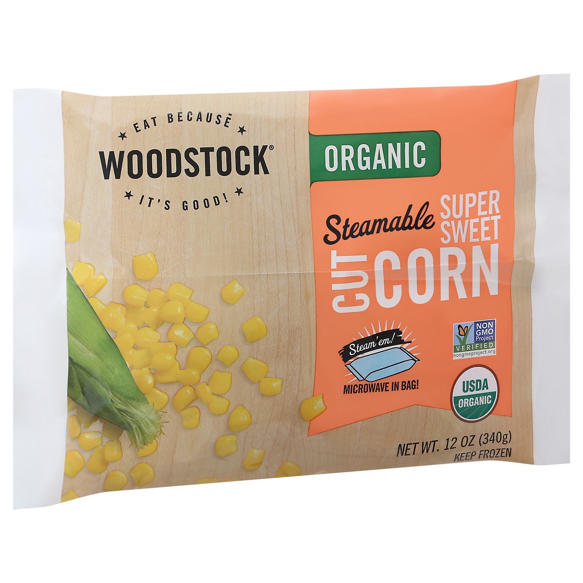 slide 5 of 14, Woodstock Organic Steamable Super Sweet Cut Corn 12 oz, 12 oz