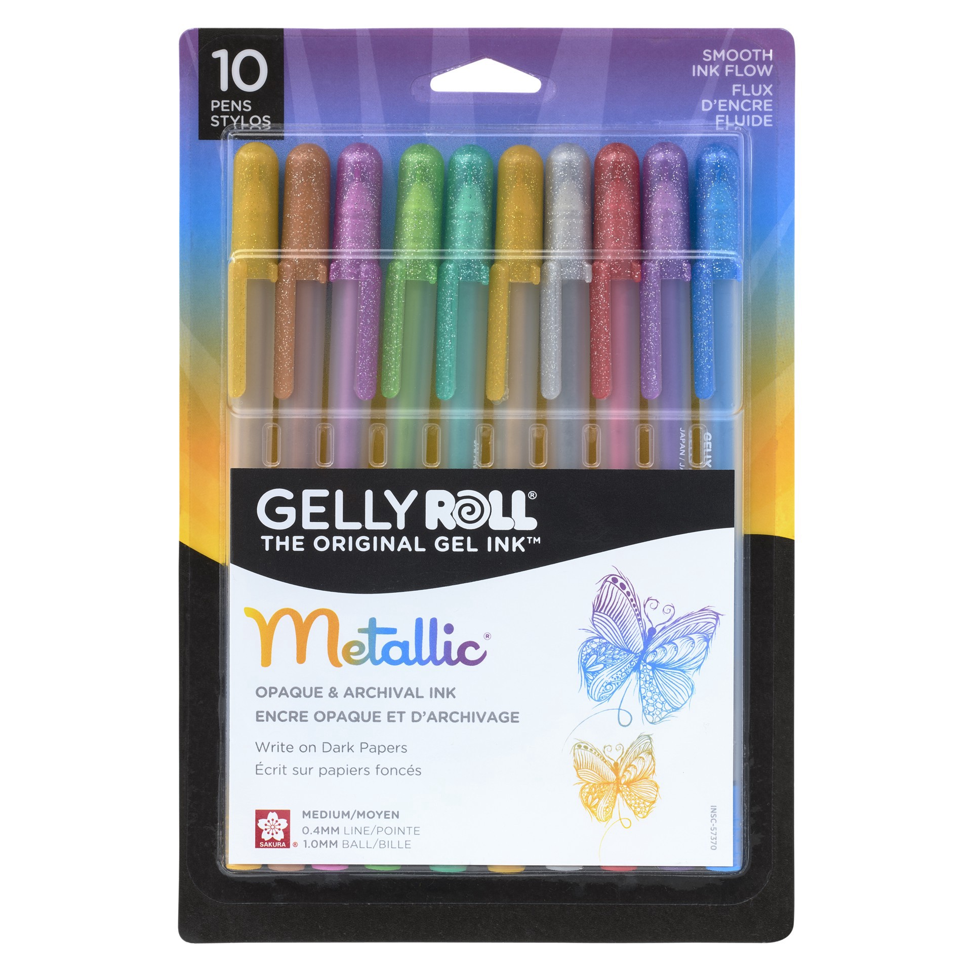slide 2 of 3, Sakura Gelly Roll Metallic Gel Pen 10 Color Set, 1 mm rollerball