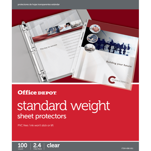 slide 1 of 2, Office Depot Brand Top-Loading Sheet Protectors, Standard Weight, Clear, Box Of 100, 100 ct