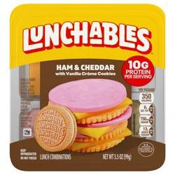 Lunchables Ham and Cheddar Cracker Stackers with Vanilla Creme Cookies, 3.5 oz Tray