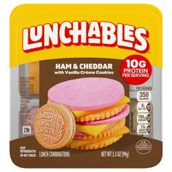 Lunchables Ham and Cheddar Cracker Stackers with Vanilla Creme Cookies, 3.5 oz Tray