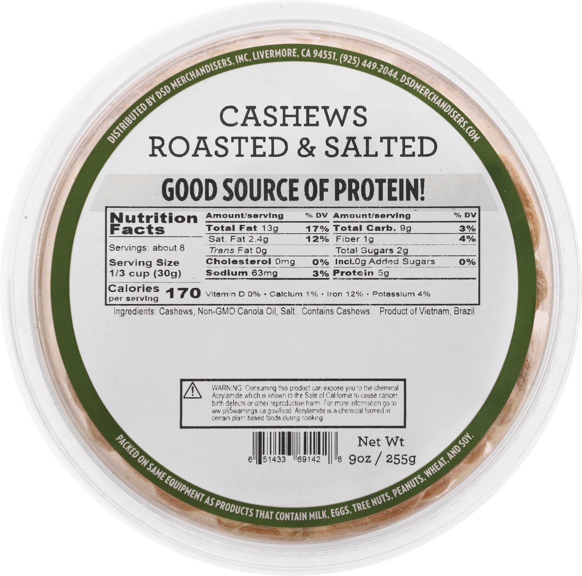 slide 8 of 10, DSD Merchandisers Roasted & Salted Cashews - 9 oz, 9 oz