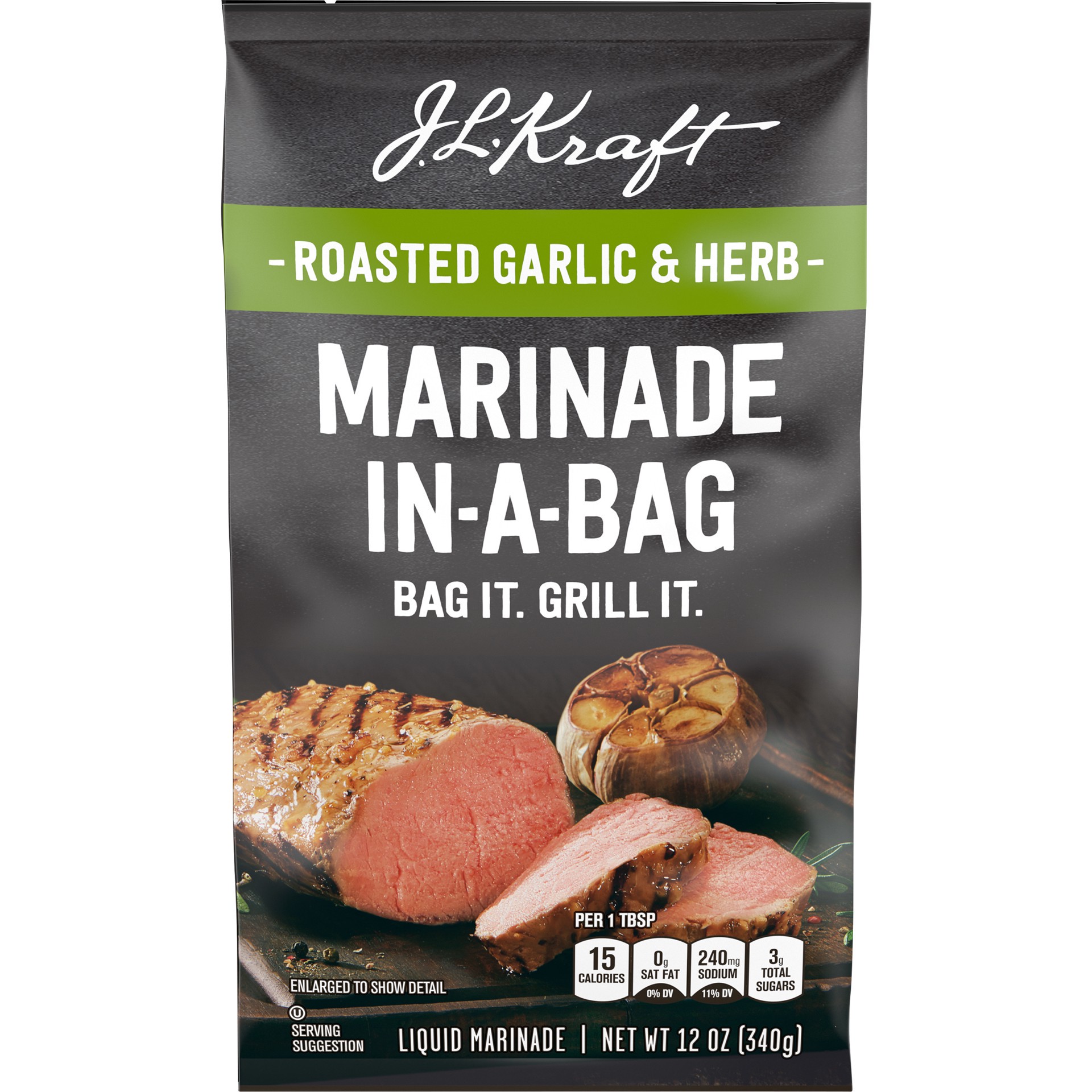 slide 1 of 5, Kraft J.L. Kraft Marinade-In-A-Bag Roasted Garlic & Herb Liquid Marinade, 12 oz Bag, 12 oz